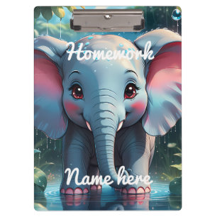 Personalisierter süßer Elefant im Regen Klemmbrett
