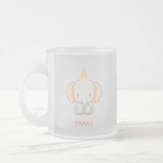 Personalisierter süßer Elefant Kindername Mattglastasse (Links)