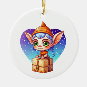 Personalisierter süßer Elf Weihnachten Keramik Ornament
