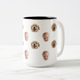 Personalisierter süßer Familien-Gesichtsmug mit 2 Zweifarbige Tasse