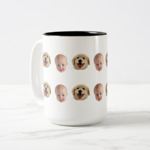 Personalisierter süßer Familien-Gesichtsmug mit 2 Zweifarbige Tasse