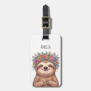 Personalisierter süßer floraler Faultier mit Blume Gepäckanhänger