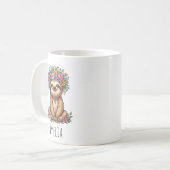 Personalisierter süßer floraler Faultier mit Blume Kaffeetasse (Vorderseite Links)