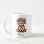 Personalisierter süßer floraler Faultier mit Blume Kaffeetasse (Links)