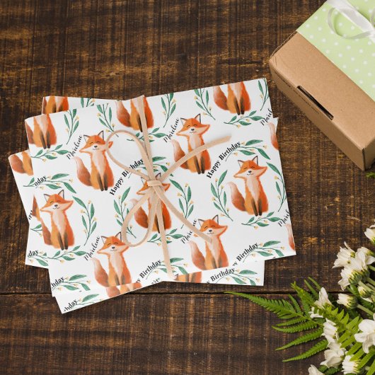 Personalisierter süßer Fuchs-Wald-Geburtstag Geschenkpapier Set