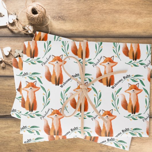 Personalisierter süßer Fuchs Wald neue Babys Geschenkpapier Set