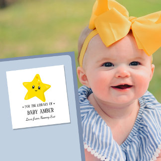 Personalisierter süßer gelber Stern Baby-Exlibris- Quadratischer Aufkleber