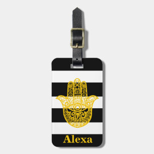 Personalisierter süßer Glücks-Hamsa-Hand-Streifen Gepäckanhänger