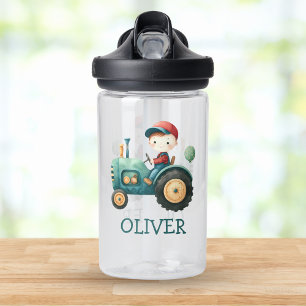 Personalisierter süßer grüner Traktor für Jungen Trinkflasche