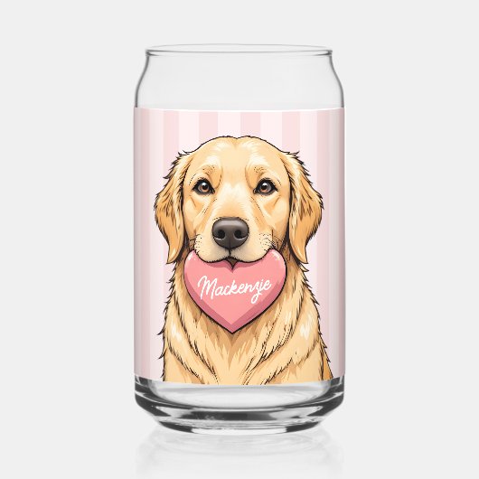 Personalisierter süßer Hund mit rosa Herz Dosenglas (Vorderseite)