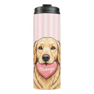 Personalisierter süßer Hund mit rosa Herz Thermosbecher