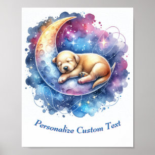 Personalisierter süßer Hund schläft auf dem Mond Poster