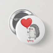 Personalisierter süßer Igel mit Herzballon Button (Vorne & Hinten)