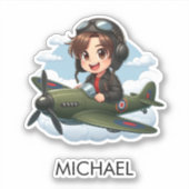 Personalisierter süßer Junge, der ein Flugzeug fli Aufkleber (Vorderseite)