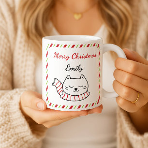 Personalisierter süßer Katzen-Weihnachtsbecher Kaffeetasse