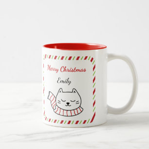 Personalisierter süßer Katzen-Weihnachtsbecher Zweifarbige Tasse