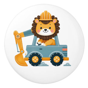 Personalisierter süßer Löwe auf Bagger Keramikknauf