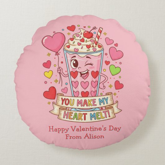 Personalisierter süßer Milkshake Valentinstag Rundes Kissen (Vorderseite)