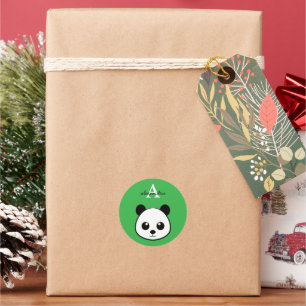 Personalisierter süßer Panda-Bär-Monogramm-Aufkleb Runder Aufkleber