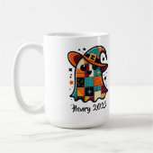 Personalisierter Süßer Patchwork-Geist Halloween Kaffeetasse (Links)