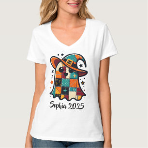 Personalisierter süßer Patchwork-Geist Halloween T-Shirt