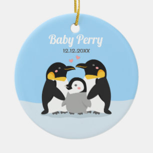 Personalisierter süßer Pinguinküken und Familie Keramik Ornament