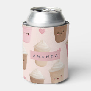 Personalisierter süßer rosa Kawaii-Kaffeebecher Dosenkühler
