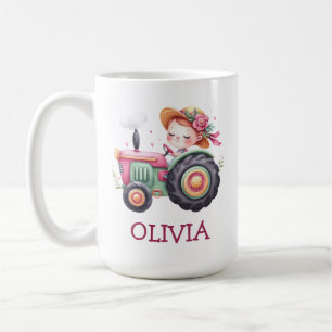 Personalisierter süßer rosa Traktor für Mädchen Kaffeetasse