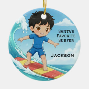 Personalisierter süßer Santa Lieblings-Surfer Keramik Ornament