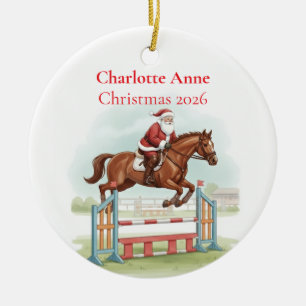 Personalisierter süßer Santa Pferd Springreiten Keramik Ornament