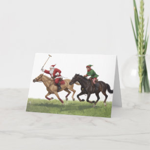 Personalisierter süßer Santa spielt Horse Polo Karte
