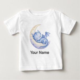 Personalisierter süßer schlafender Drache Halbmond Baby T-shirt
