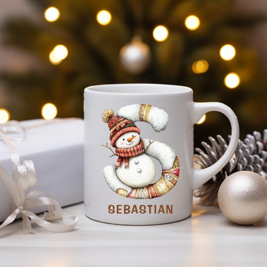 Personalisierter süßer Schneemann Monogramm S Weih Kaffeetasse