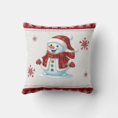 Personalisierter Süßer Schneemann Rot Kariert Kind Kissen (Rückseite)