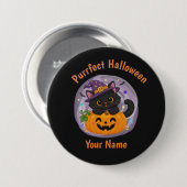 Personalisierter süßer schwarzer Halloween-Katzen- Button (Vorne & Hinten)