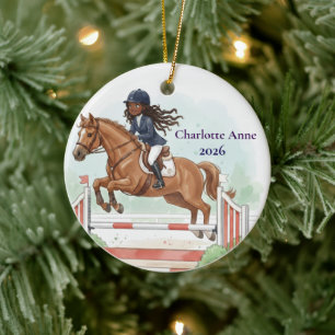Personalisierter süßer schwarzer Mädchen-Pferdespr Keramik Ornament