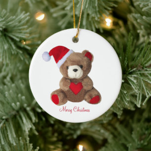 Personalisierter süßer Teddybär auf Weiß Keramik Ornament