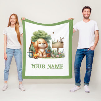 Personalisierter süßer Waldwelpe Fleecedecke