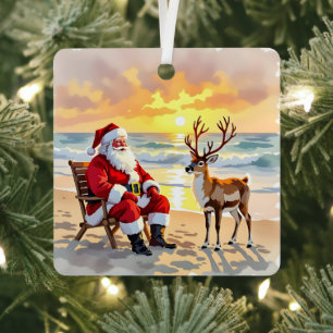 Personalisierter süßer Weihnachtsmann am Strand mi Ornament Aus Metall
