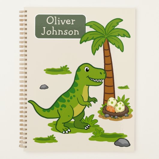 Personalisierter T-Rex Süßer Dinosaurier-Schulplan Planer (Vorderseite)