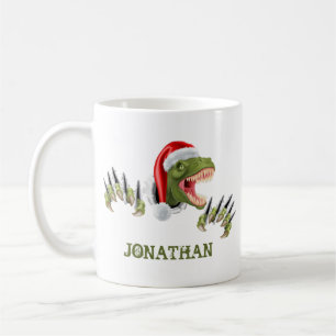 Personalisierter T-Rex Weihnachtsmann Dinosaurier Kaffeetasse