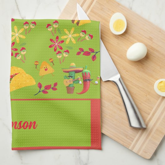 Personalisierter Taco Fun Green Geschirrtuch (Viertel Falte)