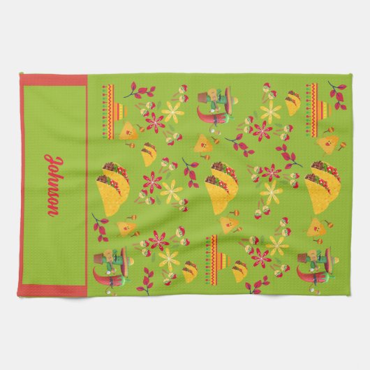 Personalisierter Taco Fun Green Geschirrtuch (Horizontal)