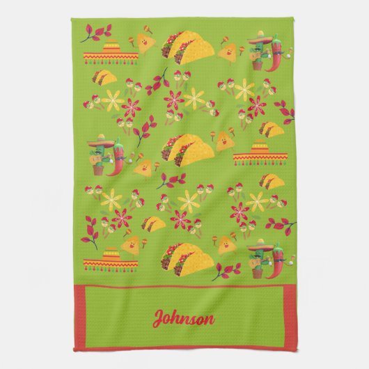 Personalisierter Taco Fun Green Geschirrtuch (Vertikal)