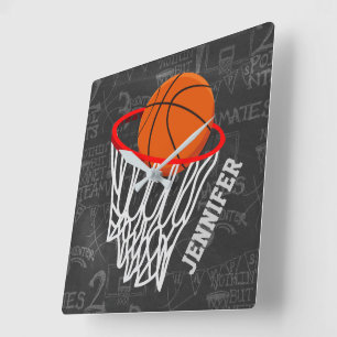 Personalisierter Tafel-Basketball und Band Quadratische Wanduhr