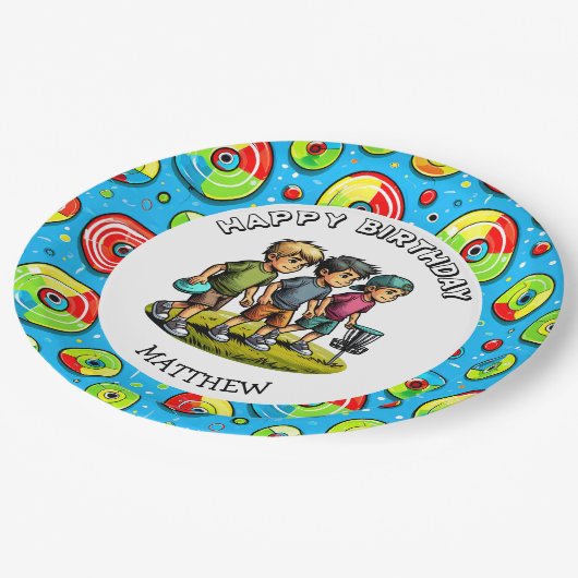 Personalisierter Tag des Golfspiels Pappteller (Schrägansicht)