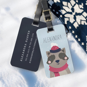Personalisierter Tag des Winterraccoon Sky Gepäckanhänger