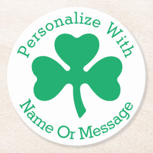PERSONALISIERTER Tag Kleeblatt-St. Patricks Runder Pappuntersetzer