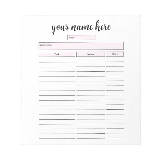 Personalisierter Tagesplaner Notepad Notizblock (Vorderseite)