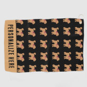 Personalisierter Tan Doodle Dog auf schwarz Golfhandtuch (Horizontal)